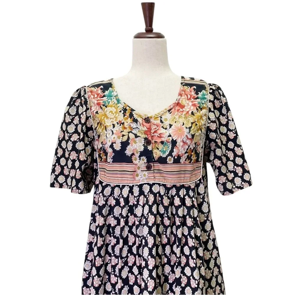 Vintage Vermont Country Store Maxi Dress Patchwork Floral Black Pink Size Small